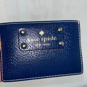 Kate Spade Navy/Tan Leather Card Holder with Special Edition Dot Lining